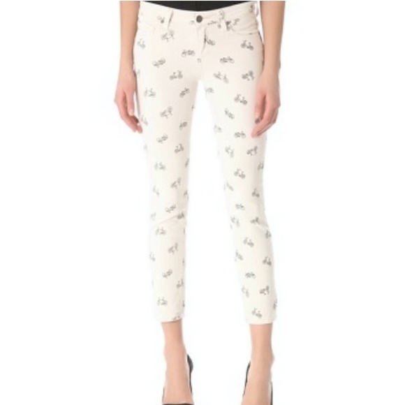 Paige Kylie Cropped Bicycle Print Cruiser Skinny Jeans Taupe Size 30 - Picture 4 of 16